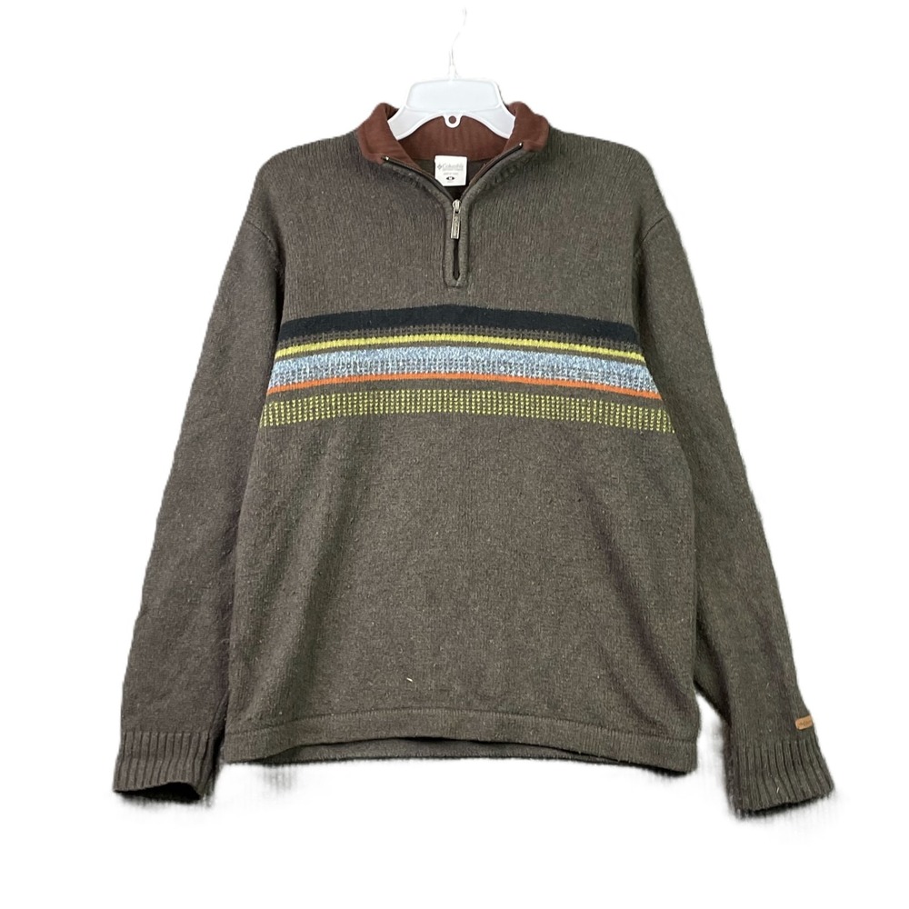 Columbia Sweater Mens Medium Brown Knit Quarter Zip Long Sleeve Ribbed Outdoor